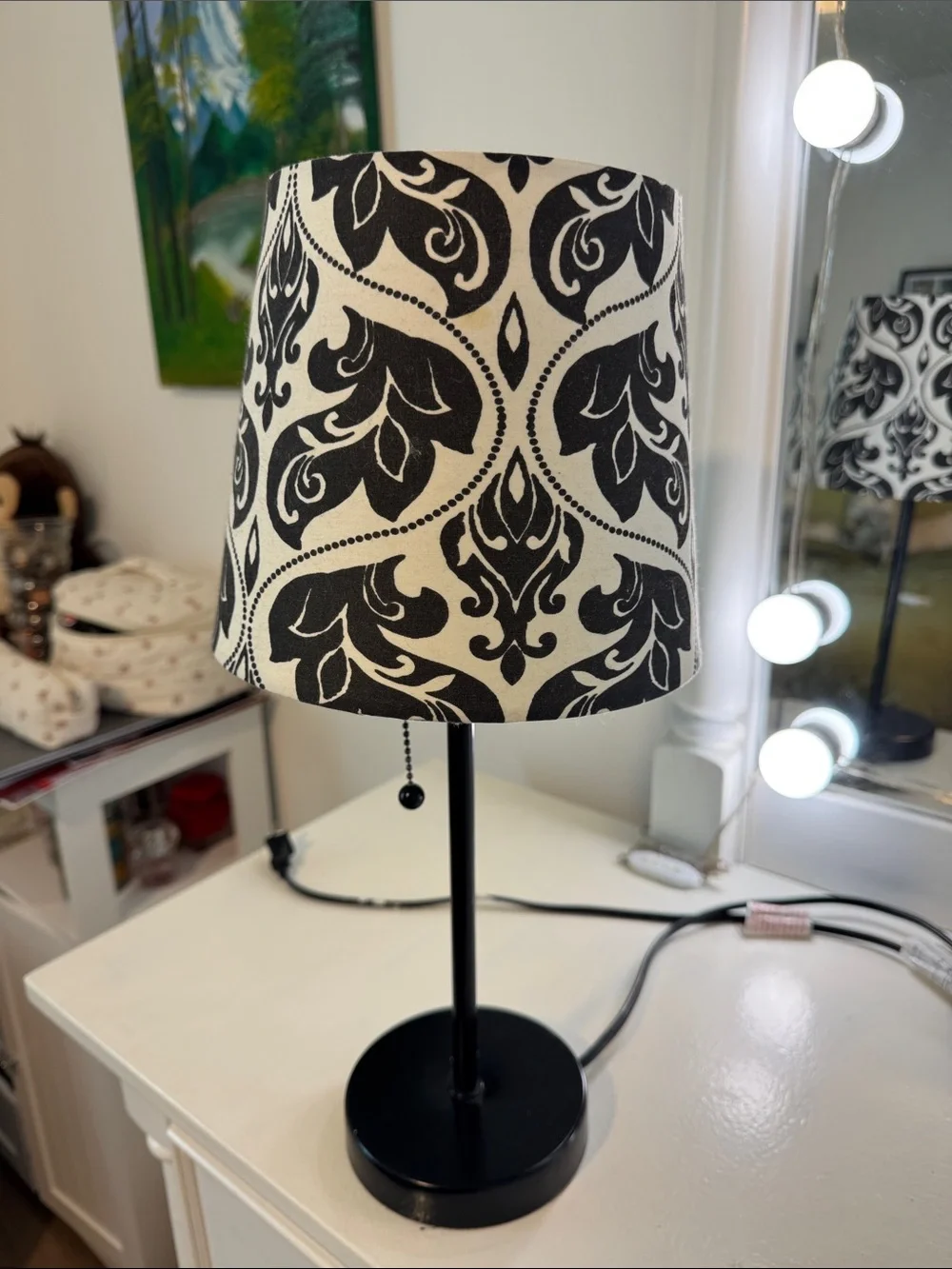 Black and White Damask Table Lamp - Classic Home Accent